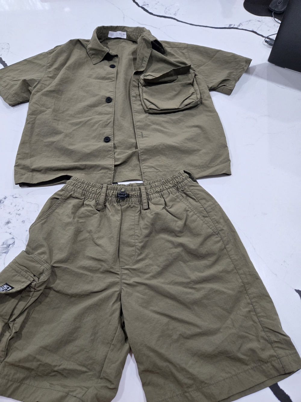 Zara Boy's Olive Green Shirt Jacket And Shorts Set